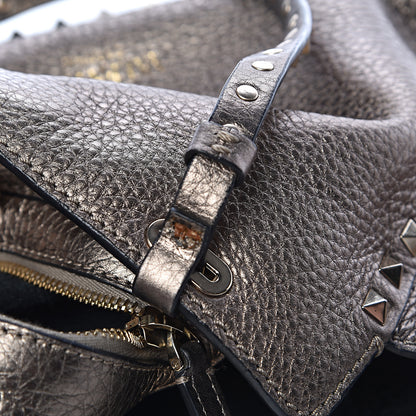 Valentino Garavani Metallic Alce Printed Calfskin Small Rockstud Tote Sasso 8 of 12