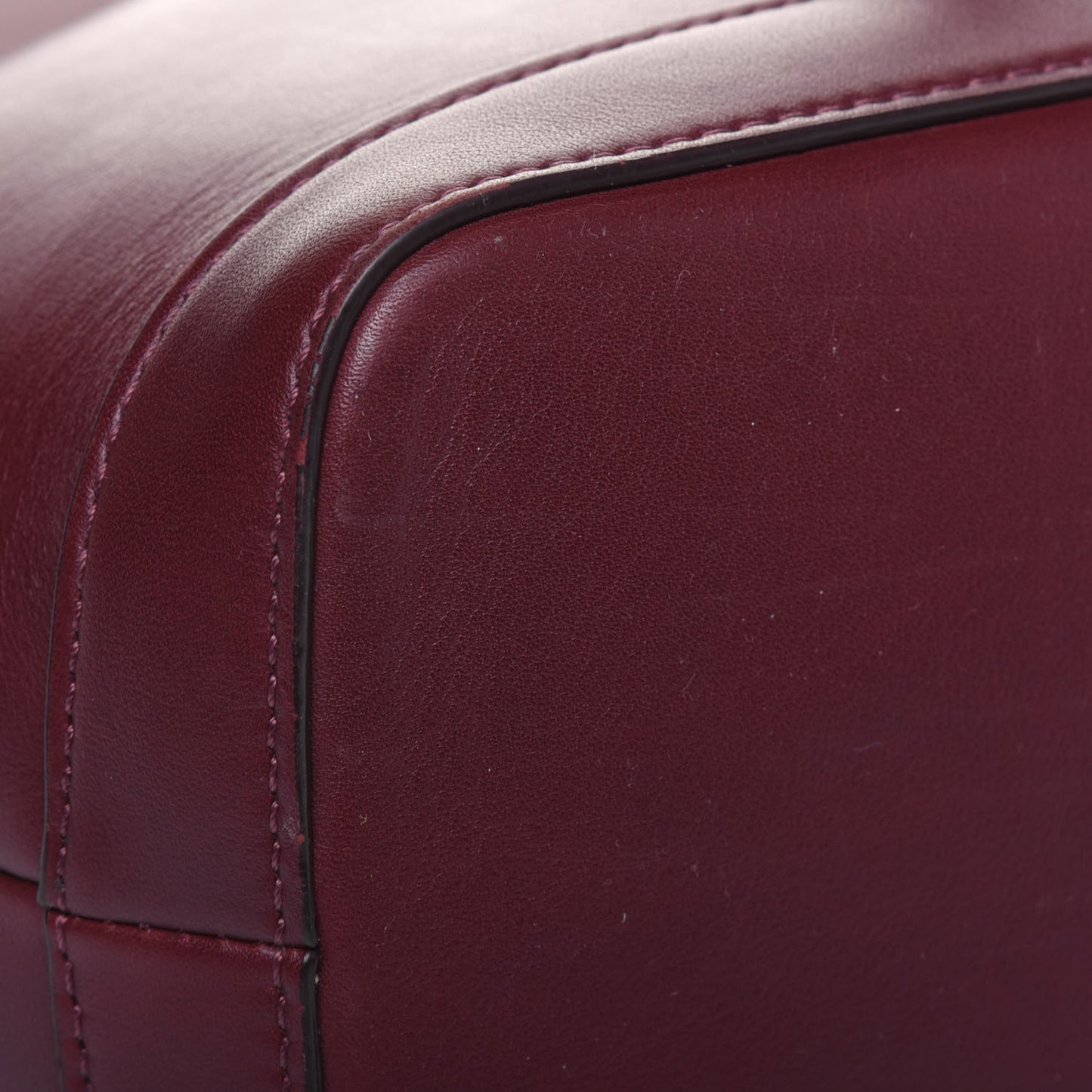 Smooth Calfskin Buckle Bucket Bag Burgundy
