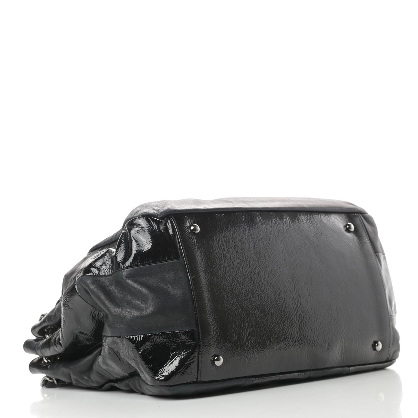 Lambskin Patent Calfskin Brooklyn Patchwork Accordion Flap Black