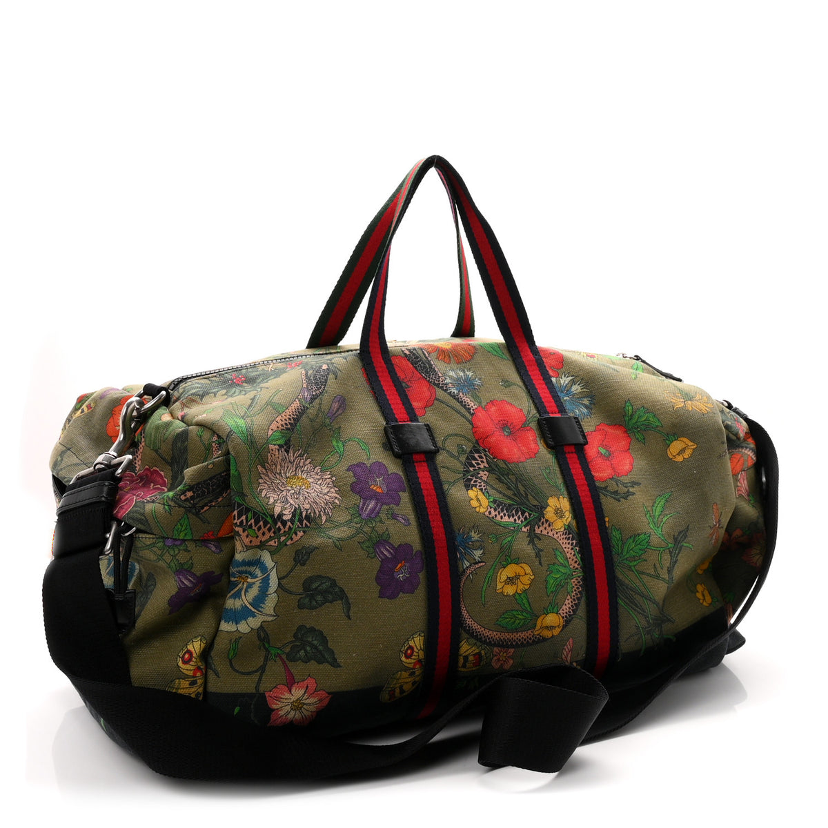 Gucci Canvas Web Floral Animal Large Carry On Duffle Khaki Green Multicolor 2 of 9