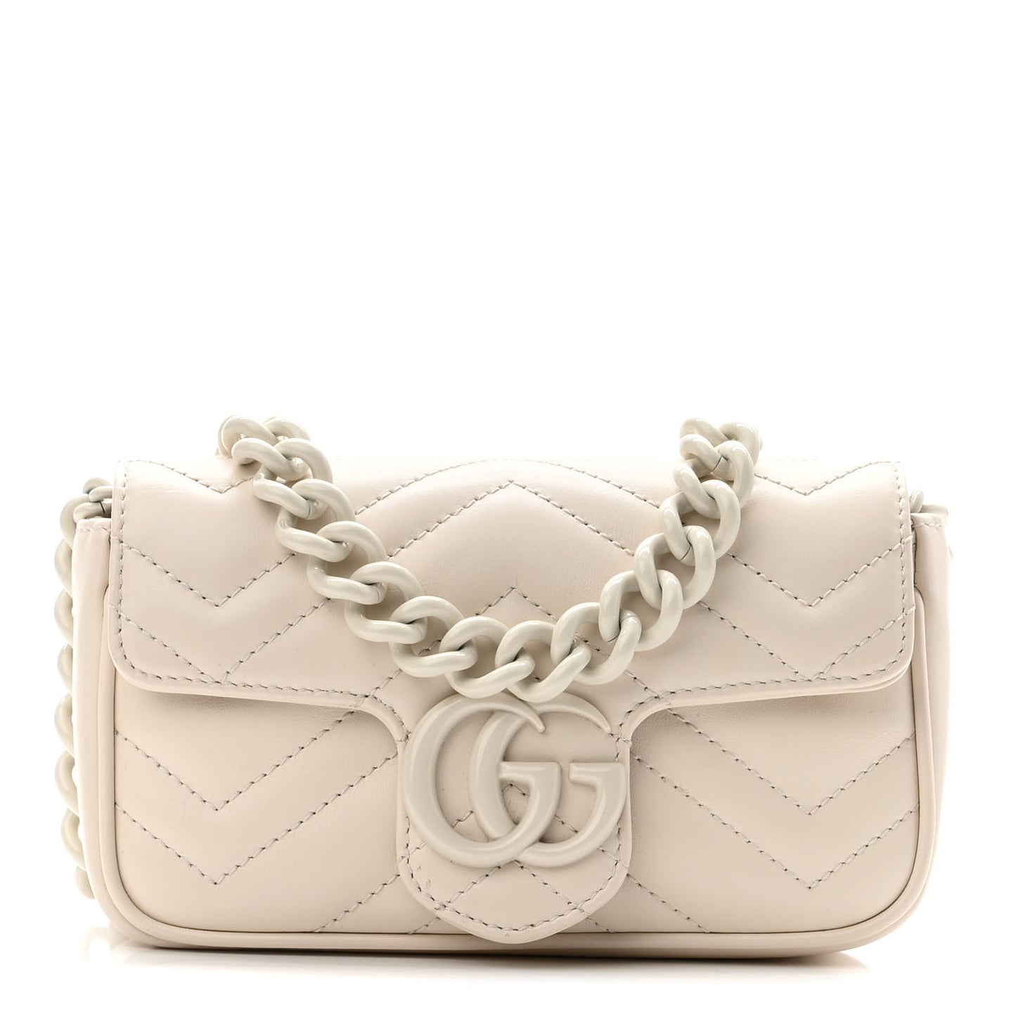 Calfskin Matelasse Monochrome GG Marmont Chain Belt Bag Mystic White