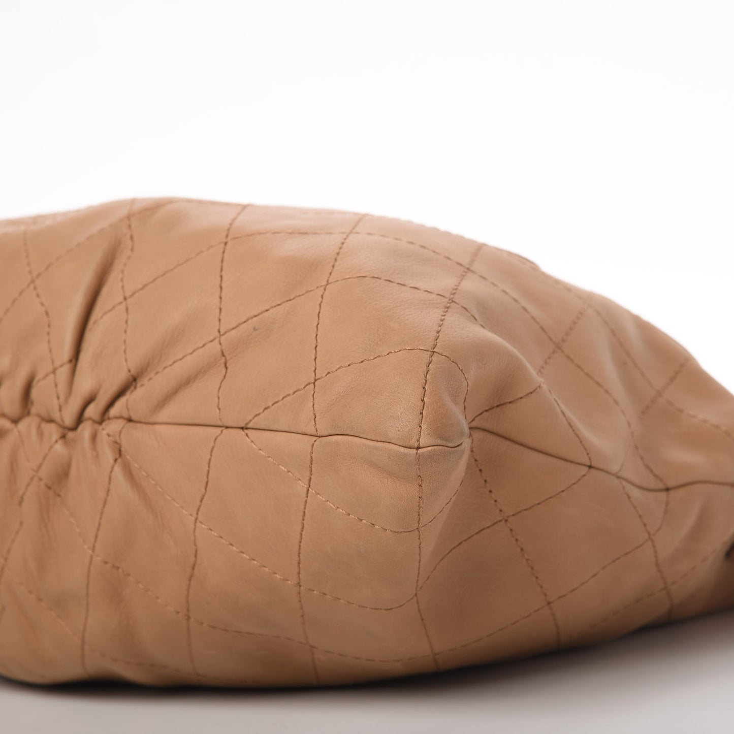 Calfskin Stitched Double Zip Hobo Beige