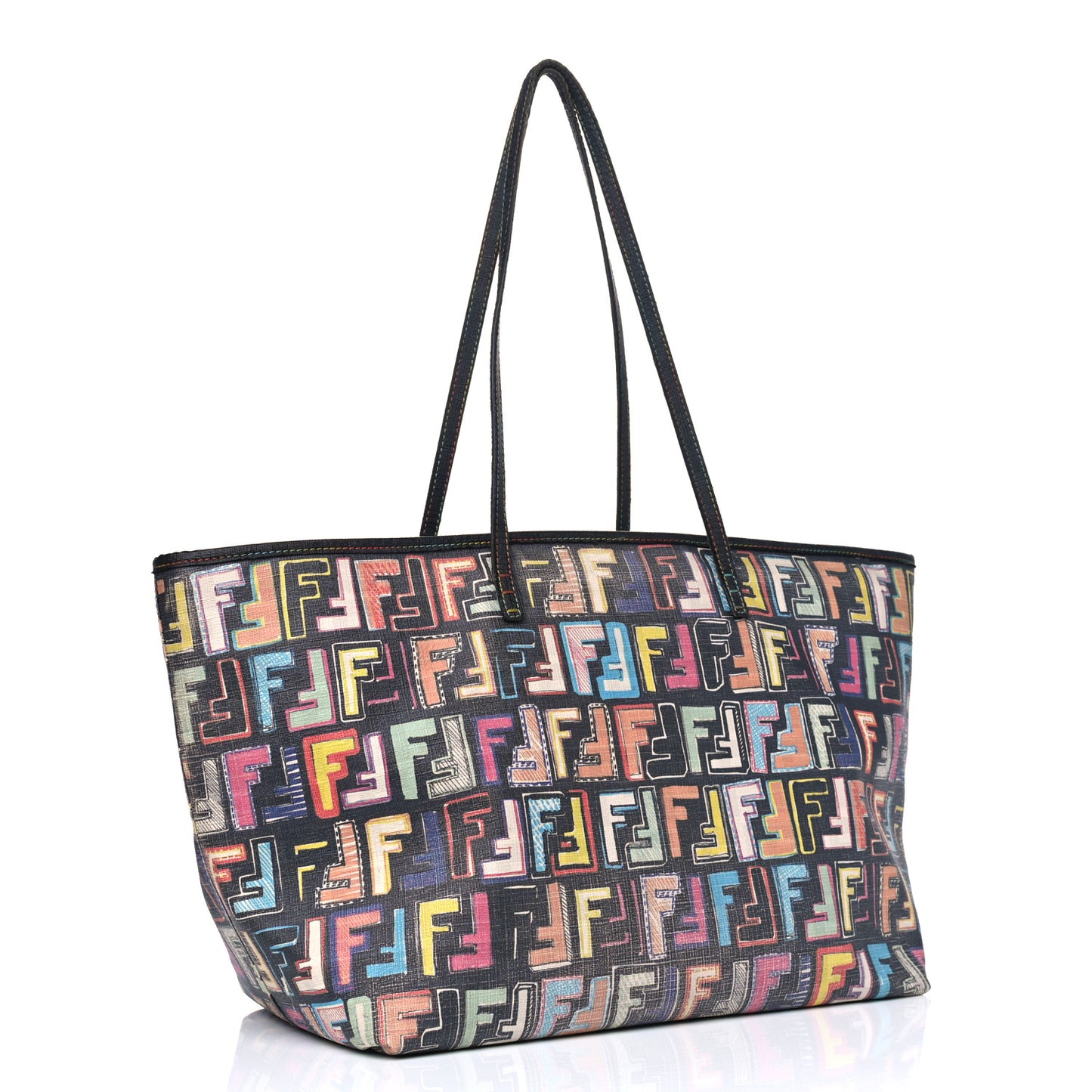 Zucca Spalmati FF Multicolor Medium Roll Tote Black Multicolor