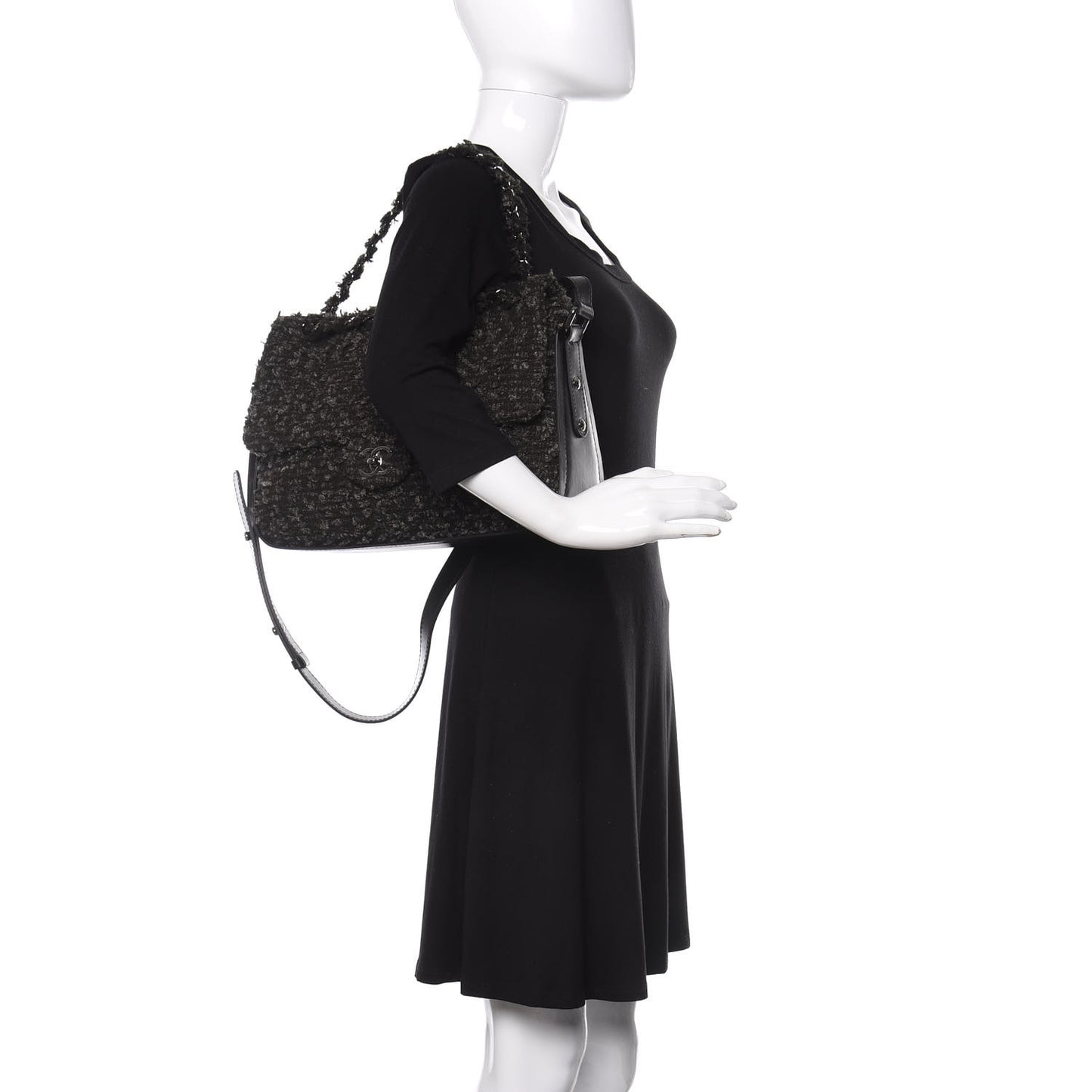 Tweed Maxi Single Flap Black Grey