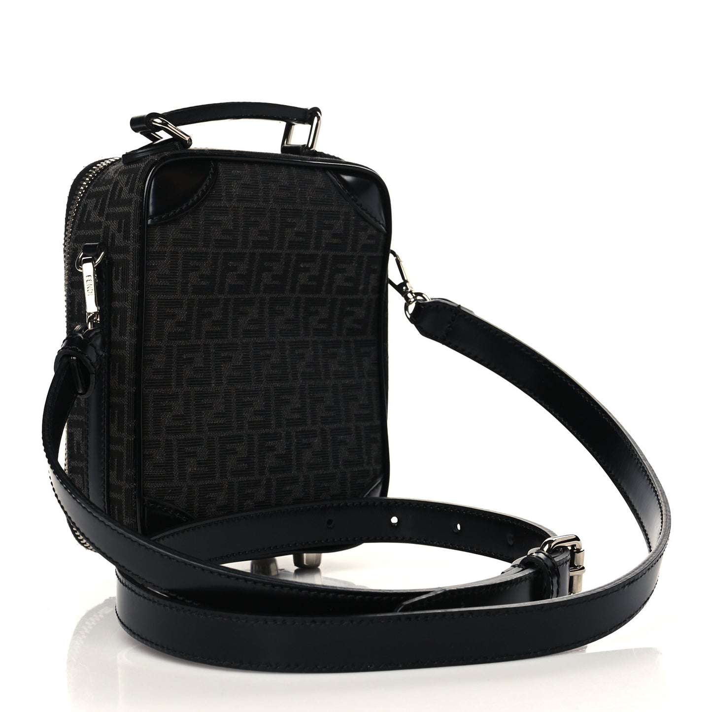 Recycled Fabric Jacquard Vitello Astro Micro FF Mini Trolley Bag Asfalto Black