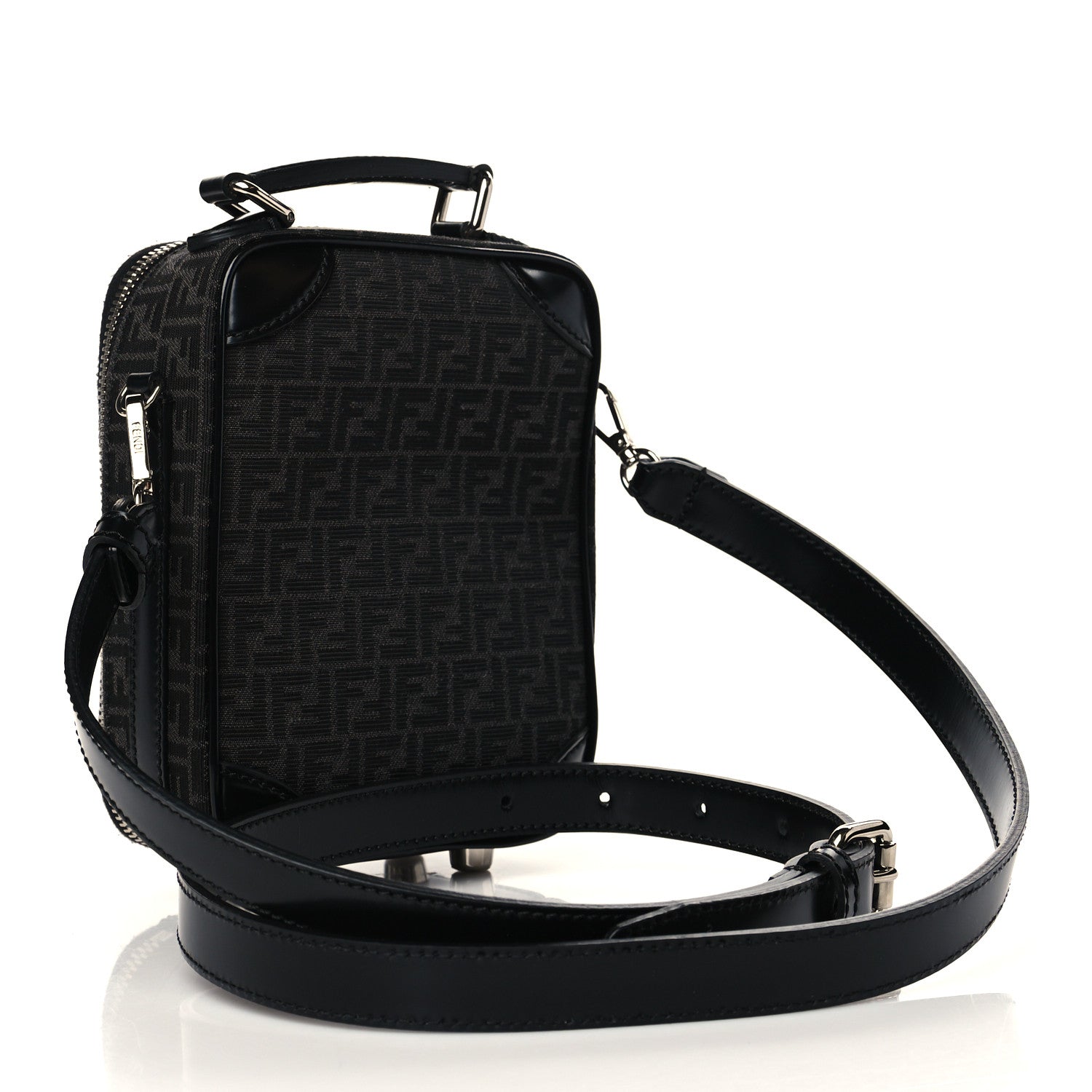 Fendi Recycled Fabric Jacquard Vitello Astro Micro FF Mini Trolley Bag Asfalto Black 3 of 6