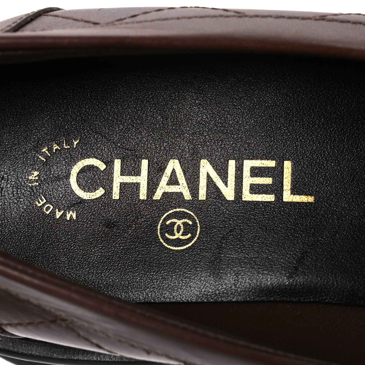 Chanel Calfskin Quilted CC Mocassin Loafers 41 Brown 1652162