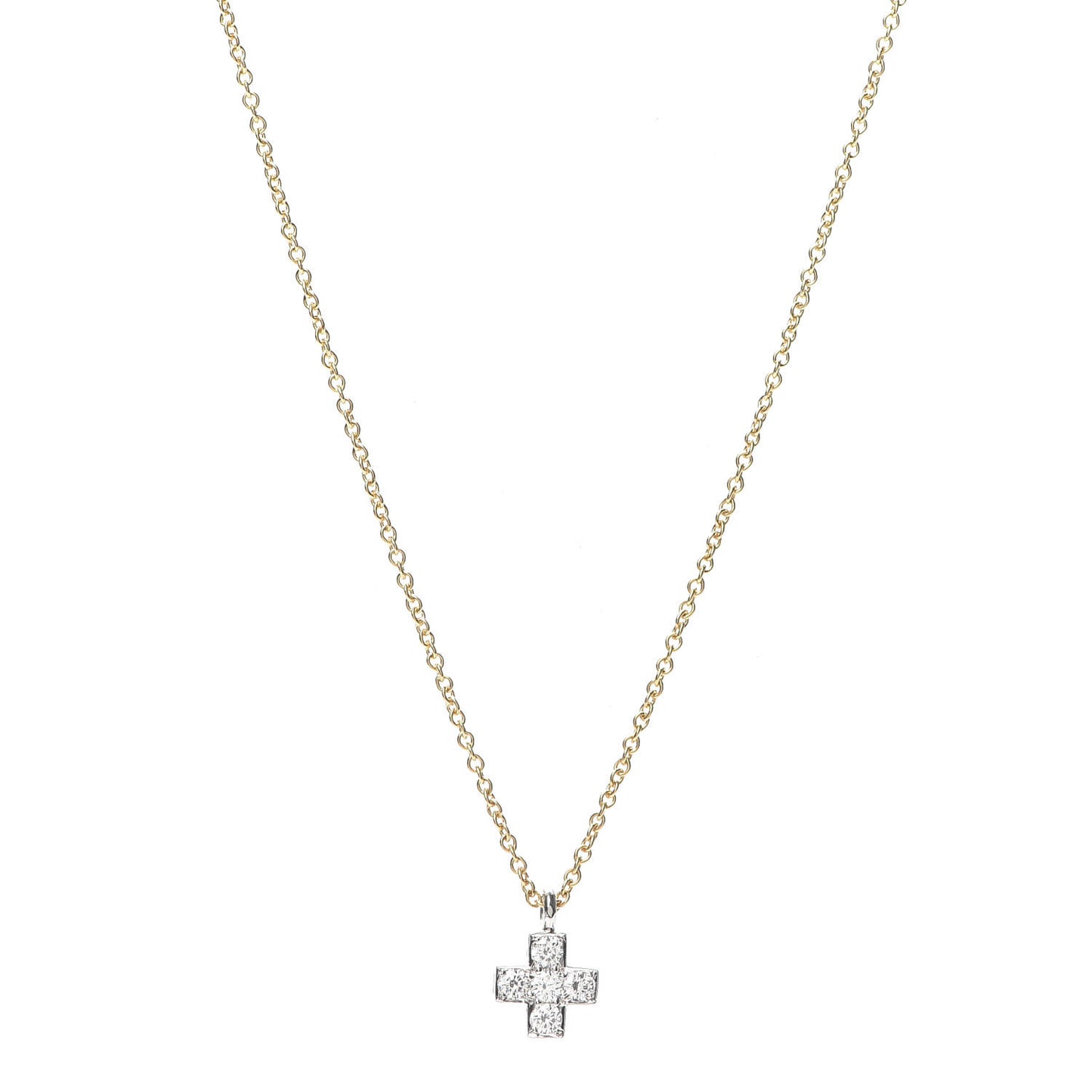 18K Yellow Gold Platinum Diamond Cruciform Cross Pendant Necklace