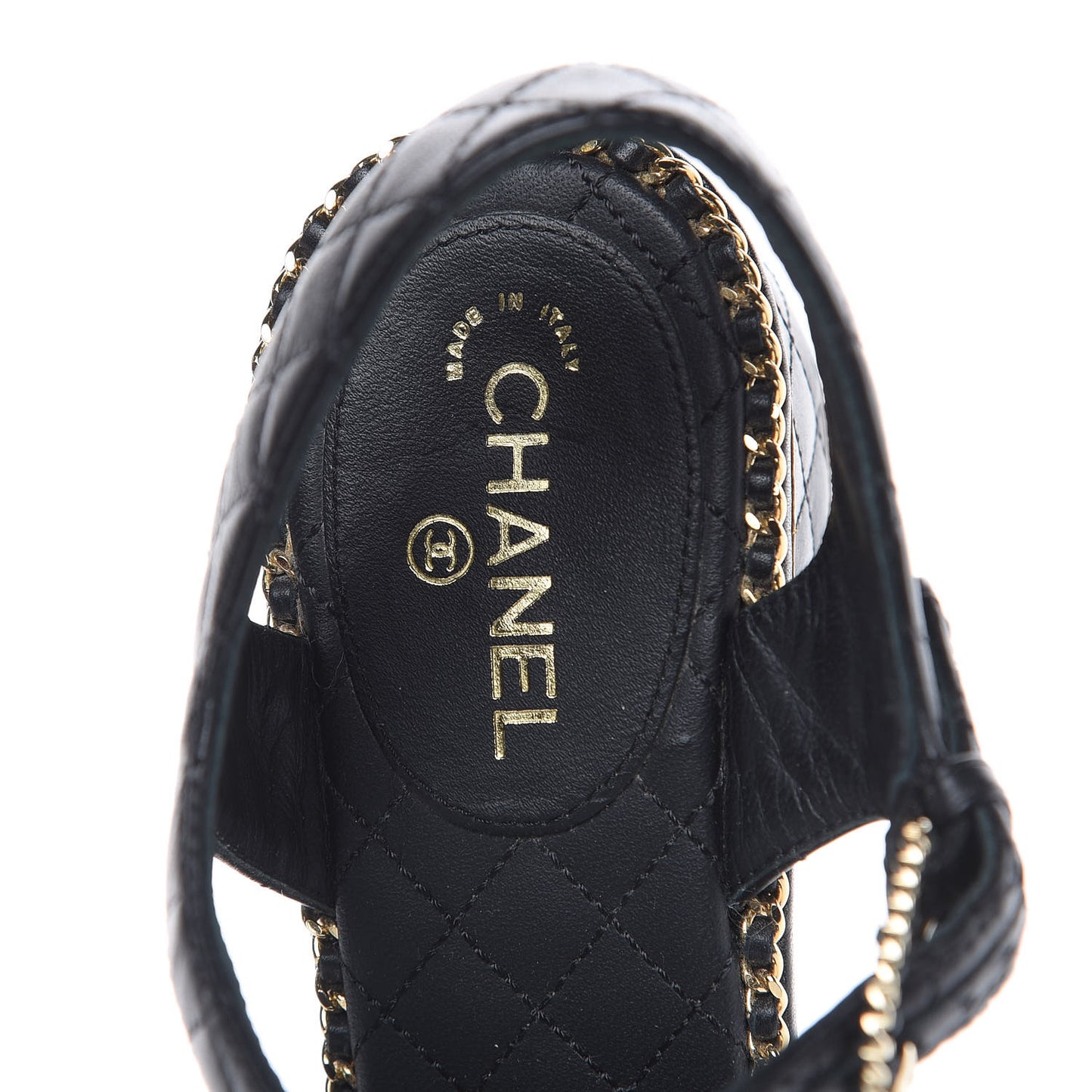 Calfskin Quilted Chain Sandals 37 Black