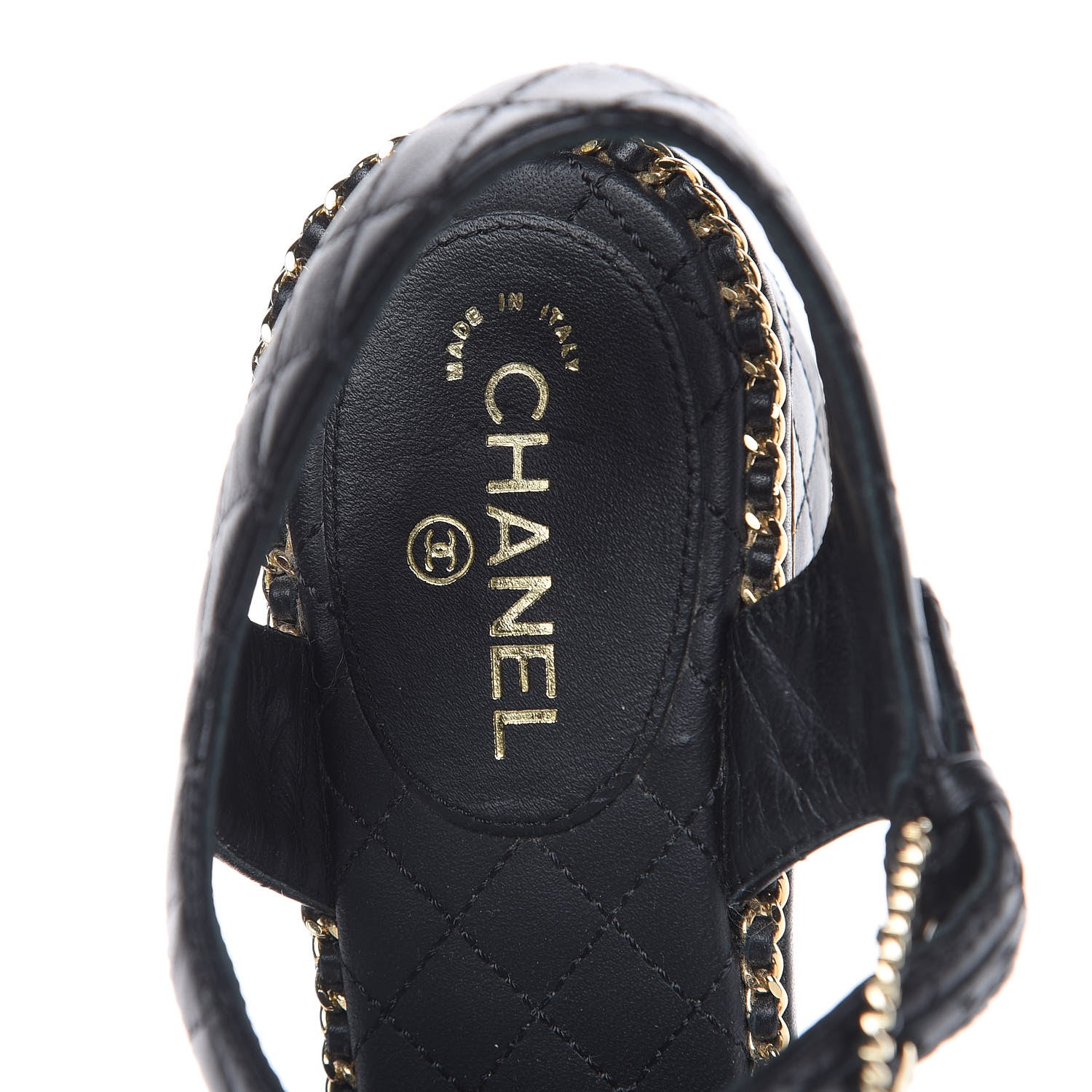 Chanel Calfskin Quilted Chain Sandals 37 Black 6 of 10
