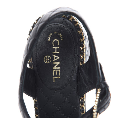 Chanel Calfskin Quilted Chain Sandals 37 Black 6 of 10