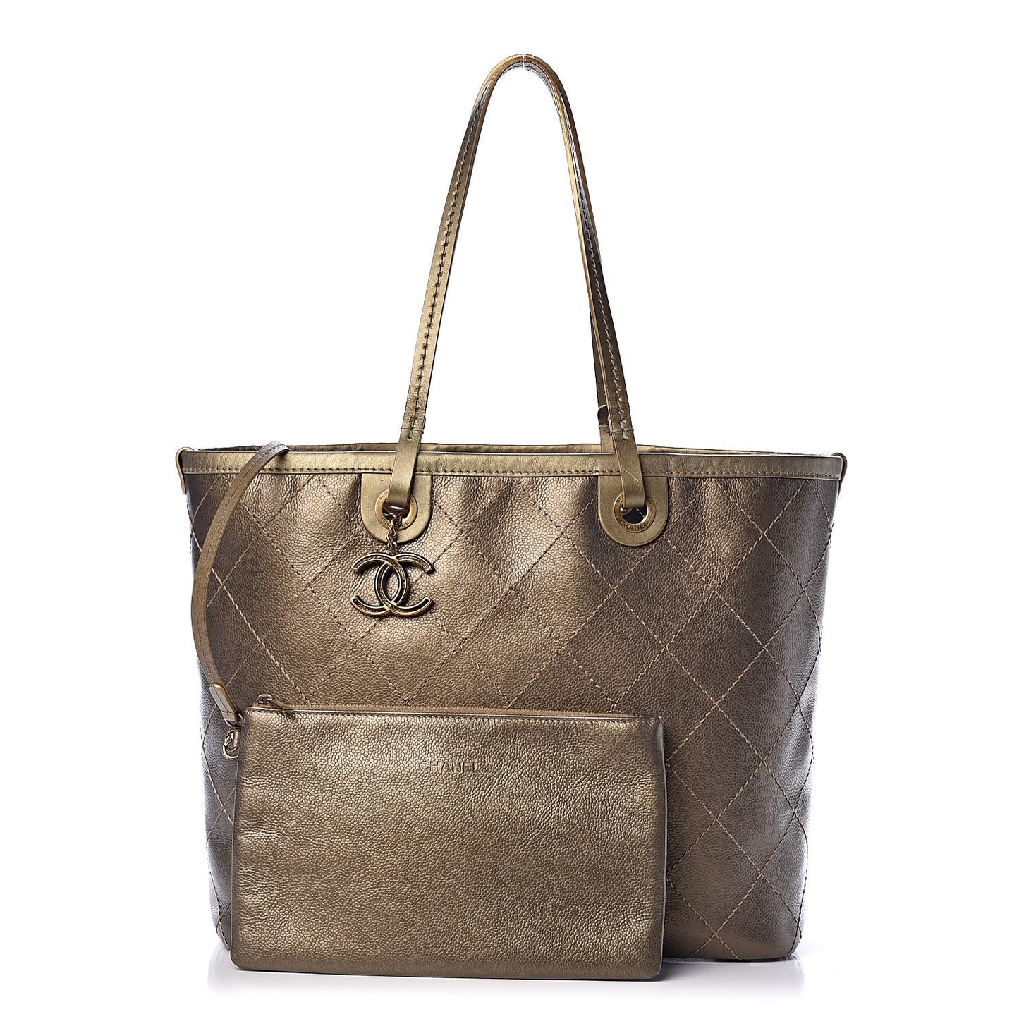 Grained Calfskin Large Shopping Fever Tote Gold