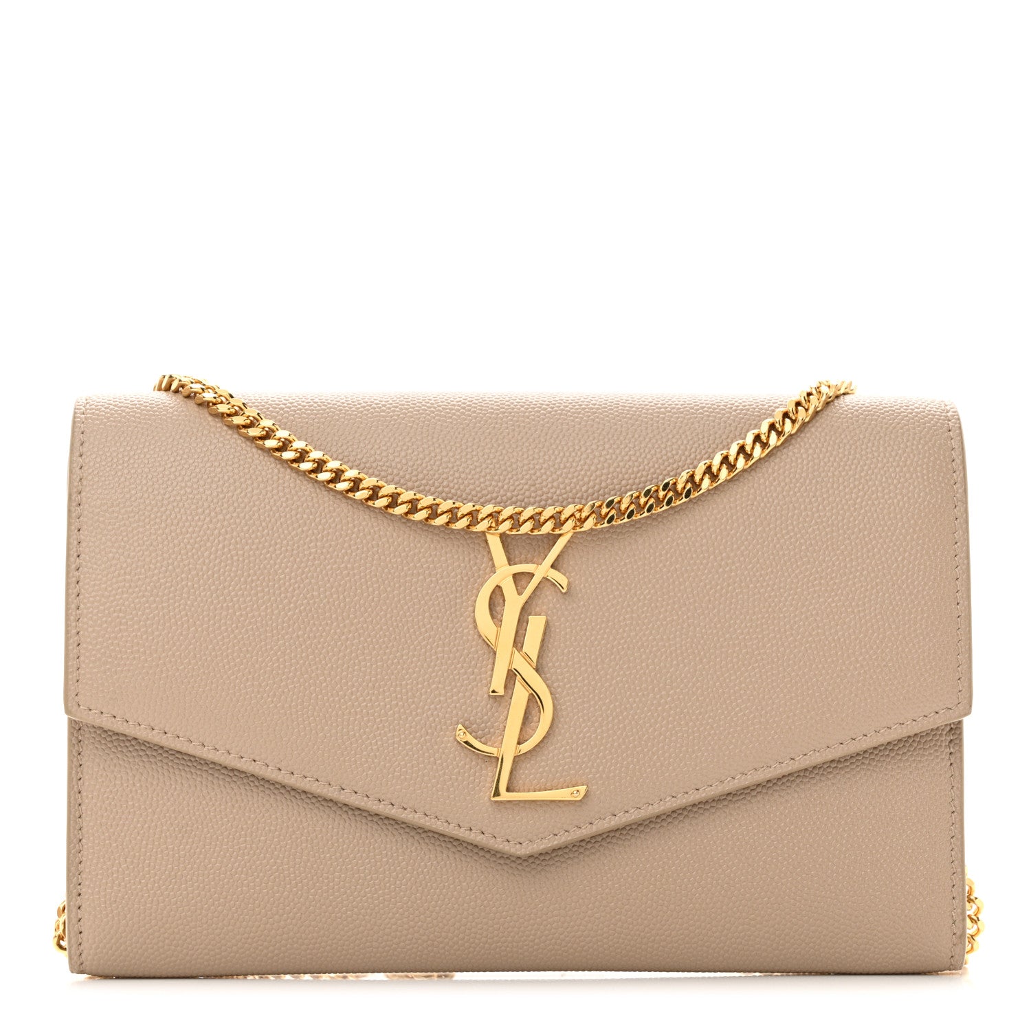 Saint Laurent Grain De Poudre Monogram Uptown Chain Wallet Dark Beige 1 of 12
