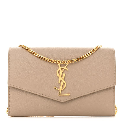 Saint Laurent Grain De Poudre Monogram Uptown Chain Wallet Dark Beige 1 of 12