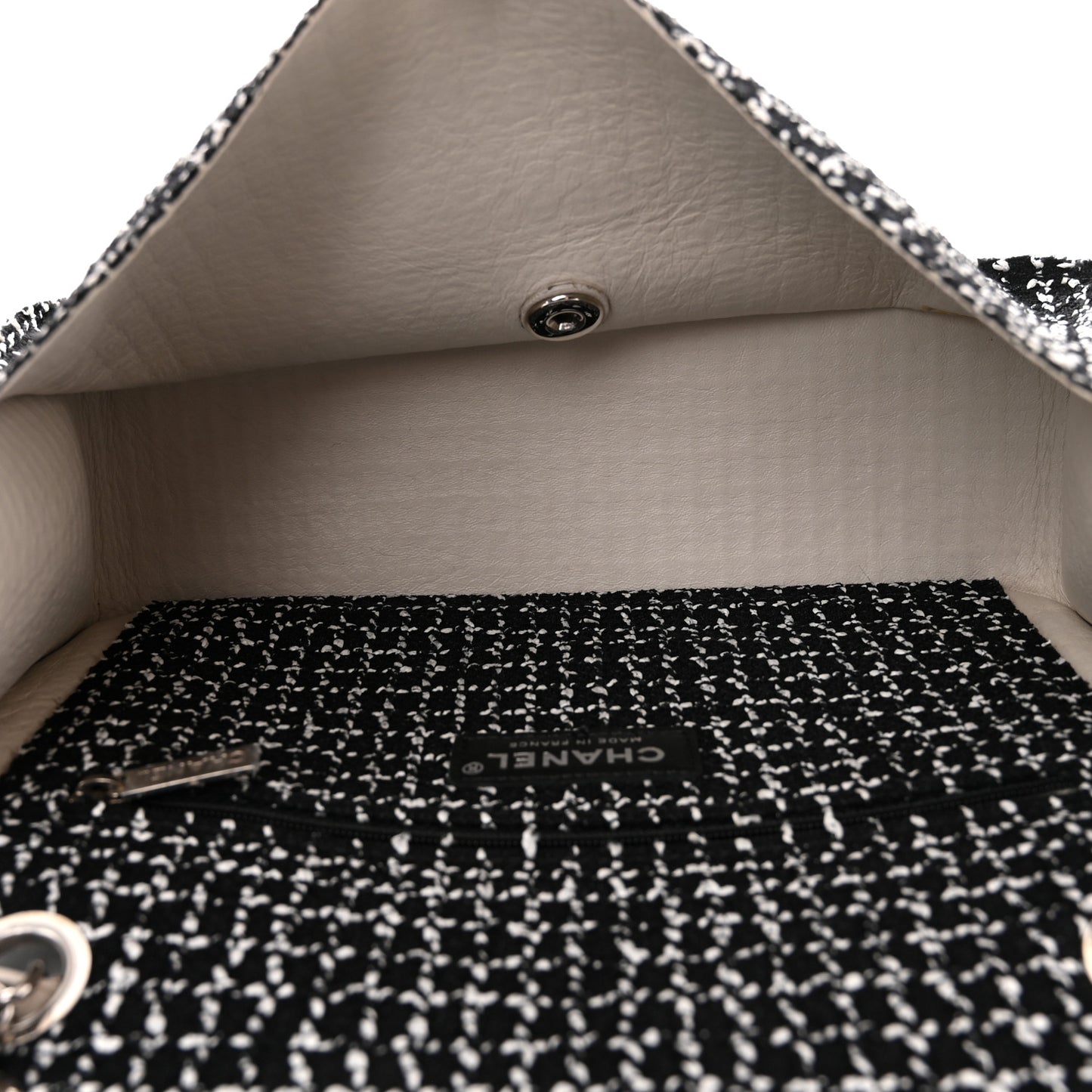 Tweed Medium Single Flap Black White