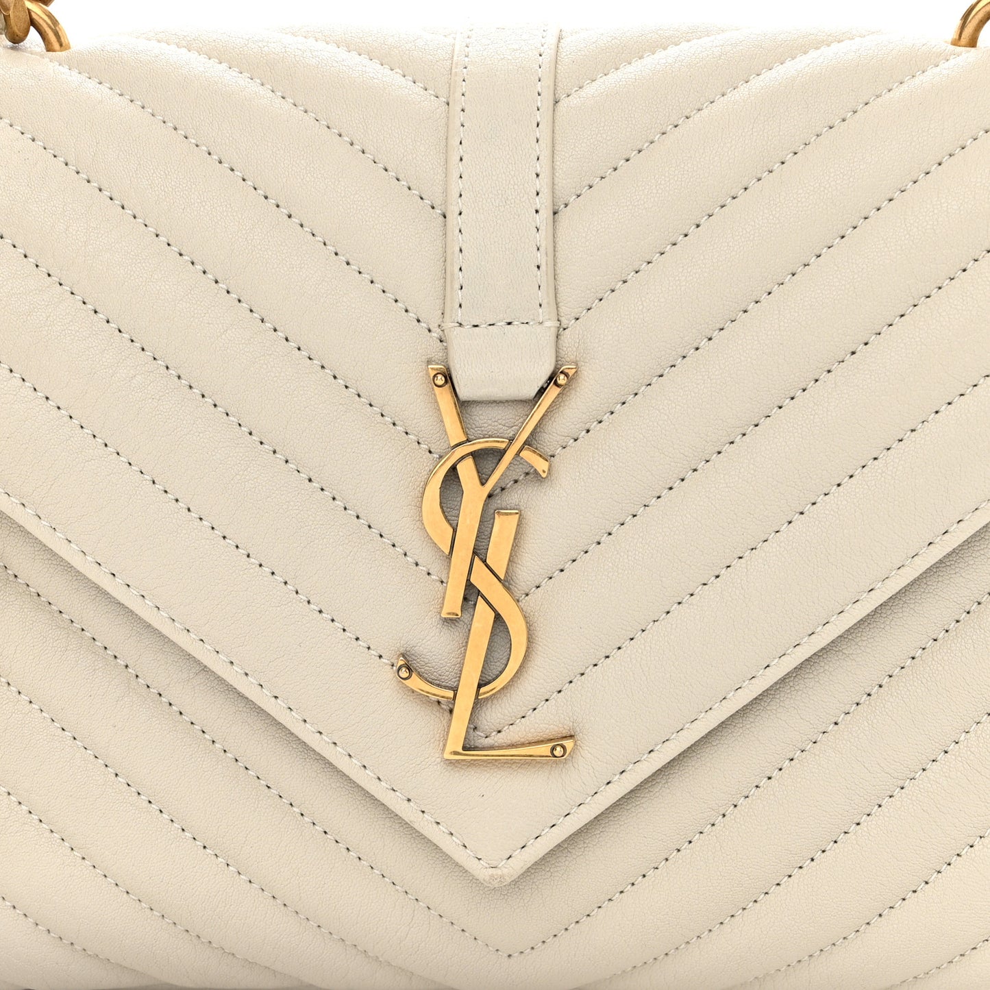 Sheepskin Matelasse Chevron Monogram Medium College Bag Crema Soft