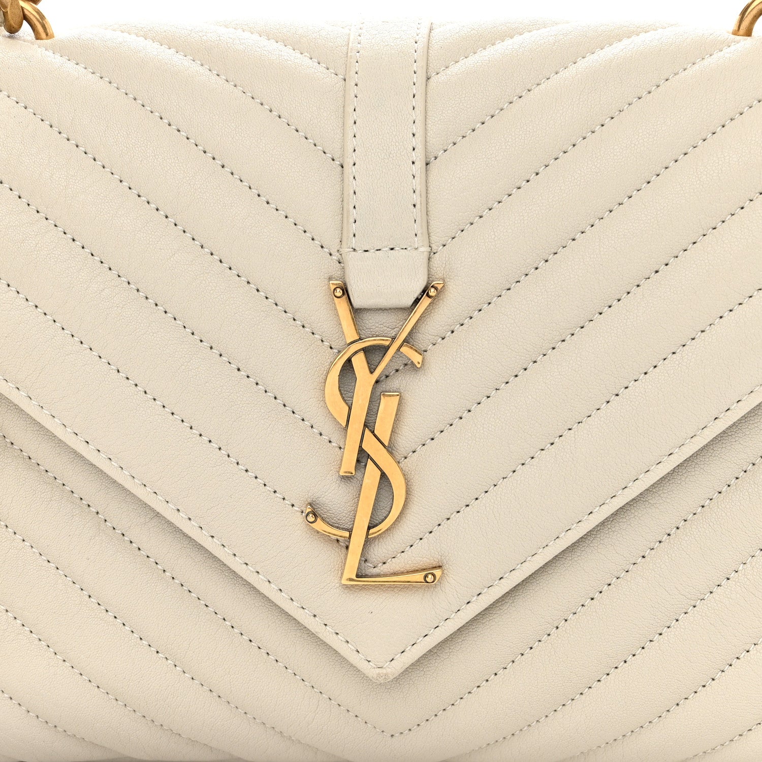 Saint Laurent Sheepskin Matelasse Chevron Monogram Medium College Bag Crema Soft 9 of 14