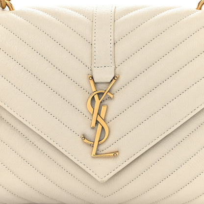 Saint Laurent Sheepskin Matelasse Chevron Monogram Medium College Bag Crema Soft 9 of 14