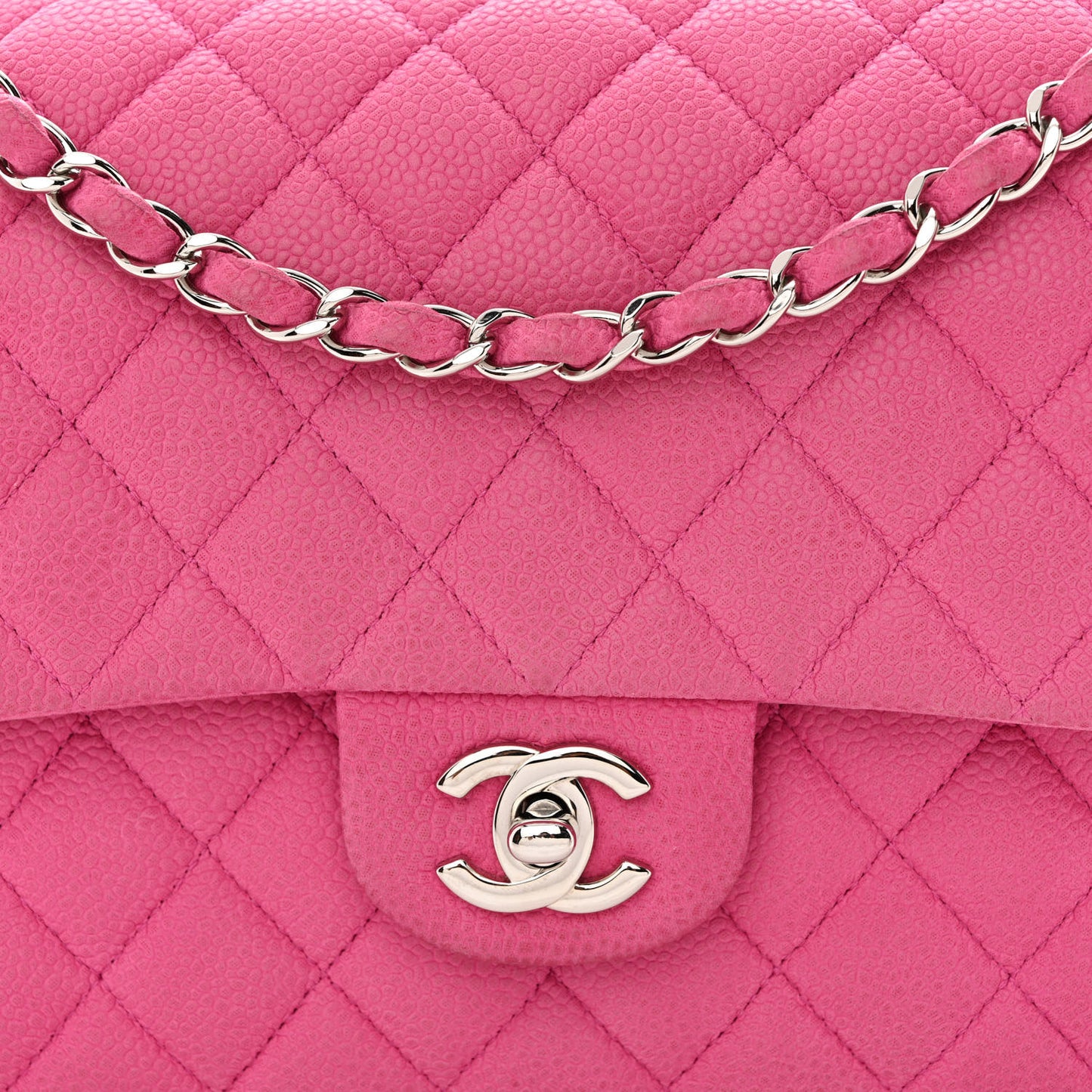 Iridescent Caviar Quilted Medium Double Flap Pink