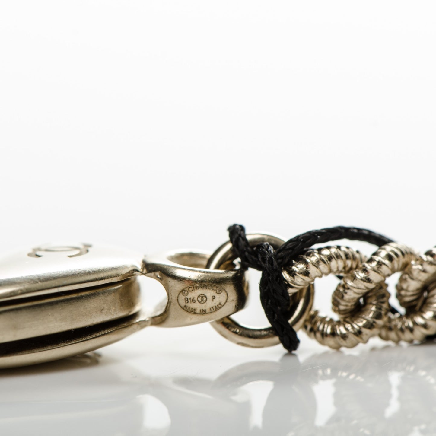 Metal Quilted CC Bag Charm Gold Pearly White