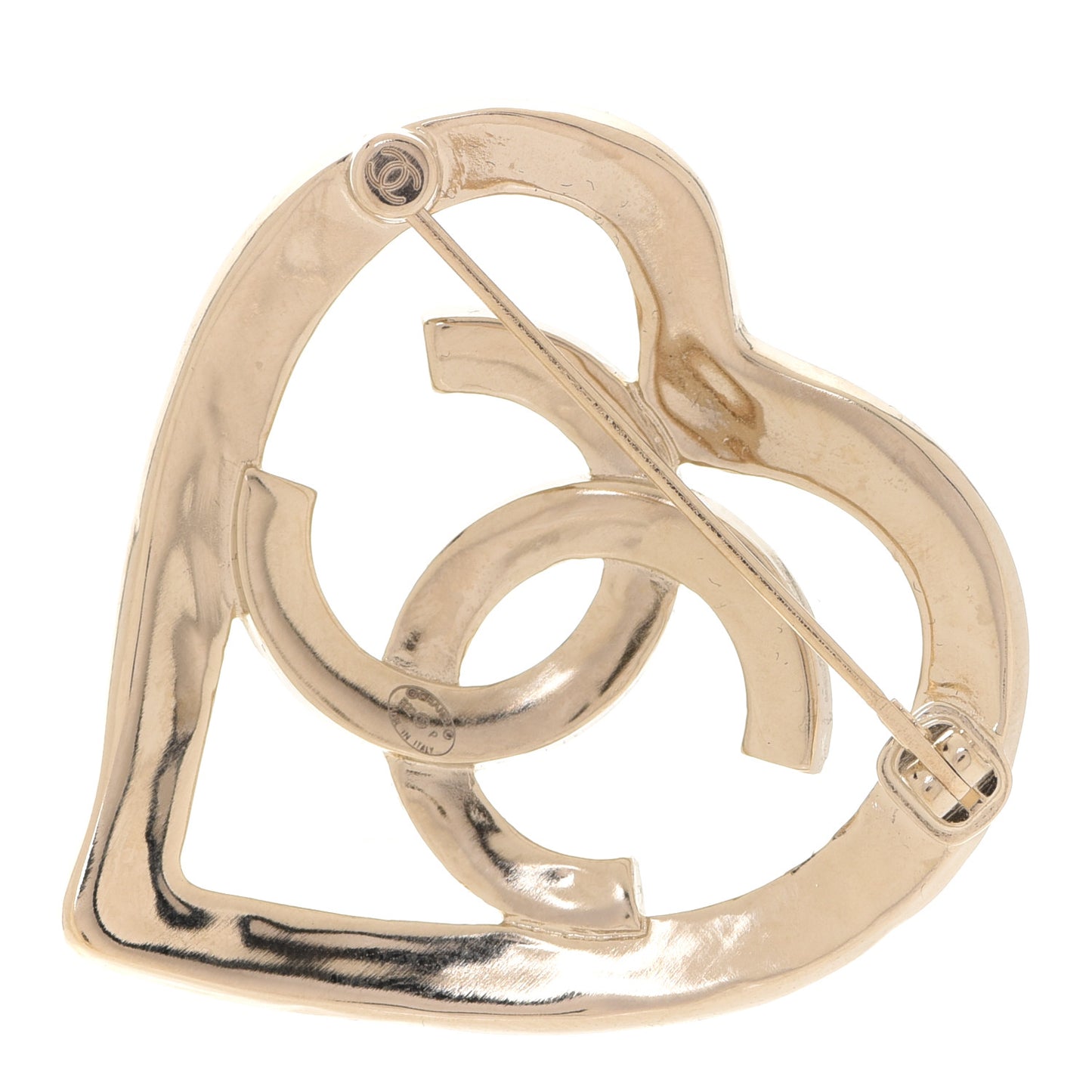 Metal CC Heart Coco In Love Brooch Gold