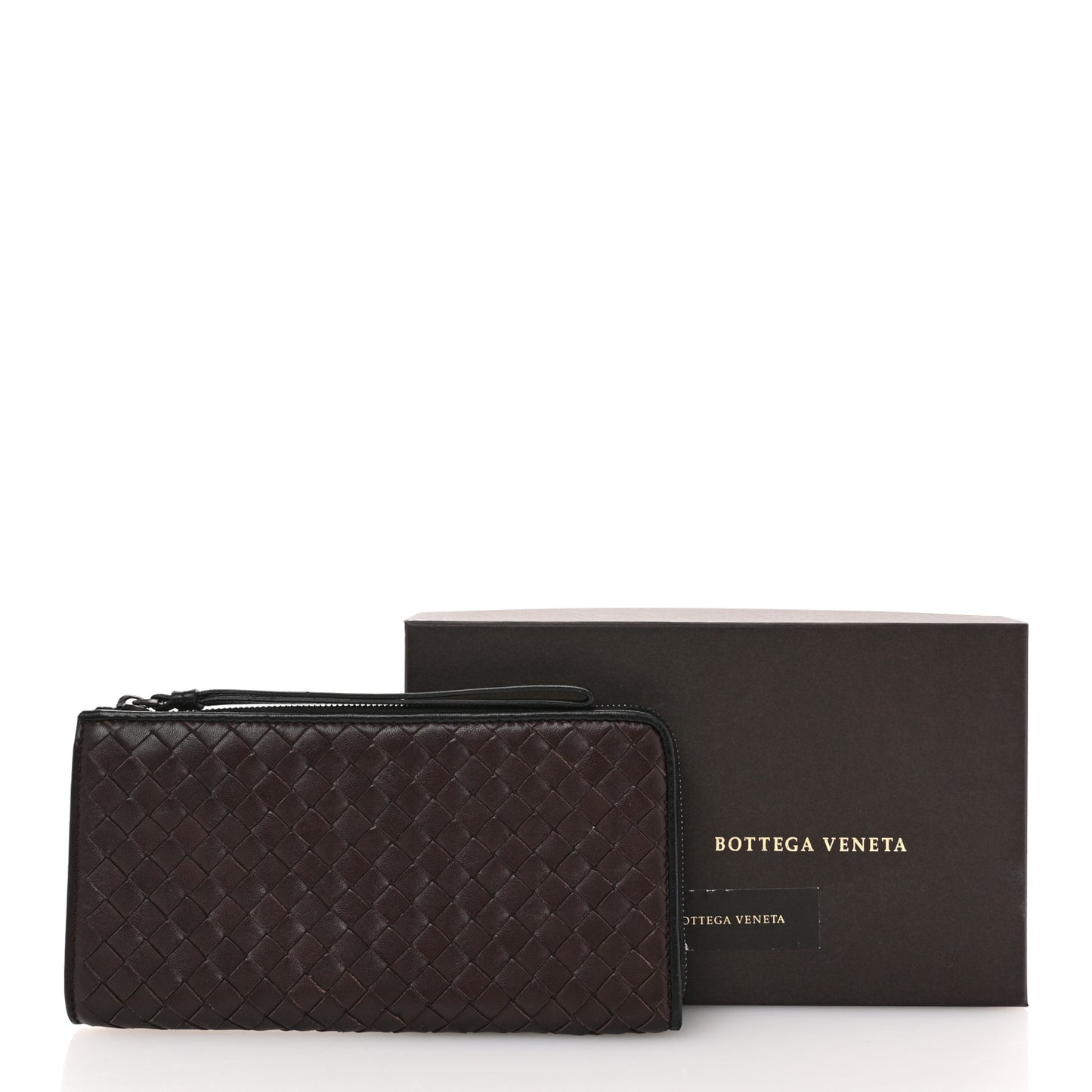 Nappa Intrecciato Wristlet Zip Wallet Brown
