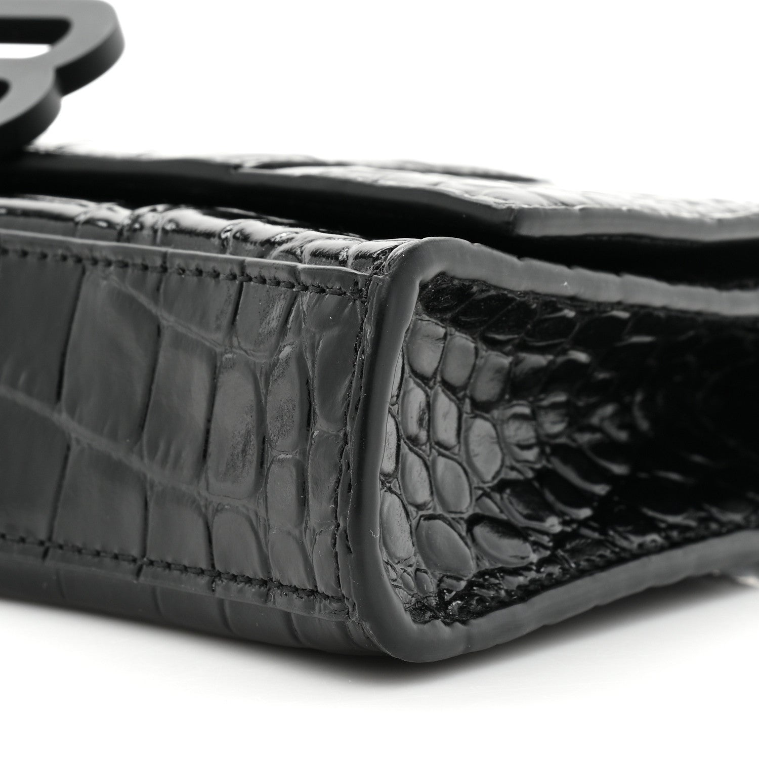 Balenciaga Shiny Calfskin Monochrome Crocodile Embossed Small Hourglass Evening Chain Bag Black 7 of 10