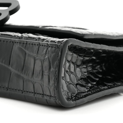 Balenciaga Shiny Calfskin Monochrome Crocodile Embossed Small Hourglass Evening Chain Bag Black 7 of 10