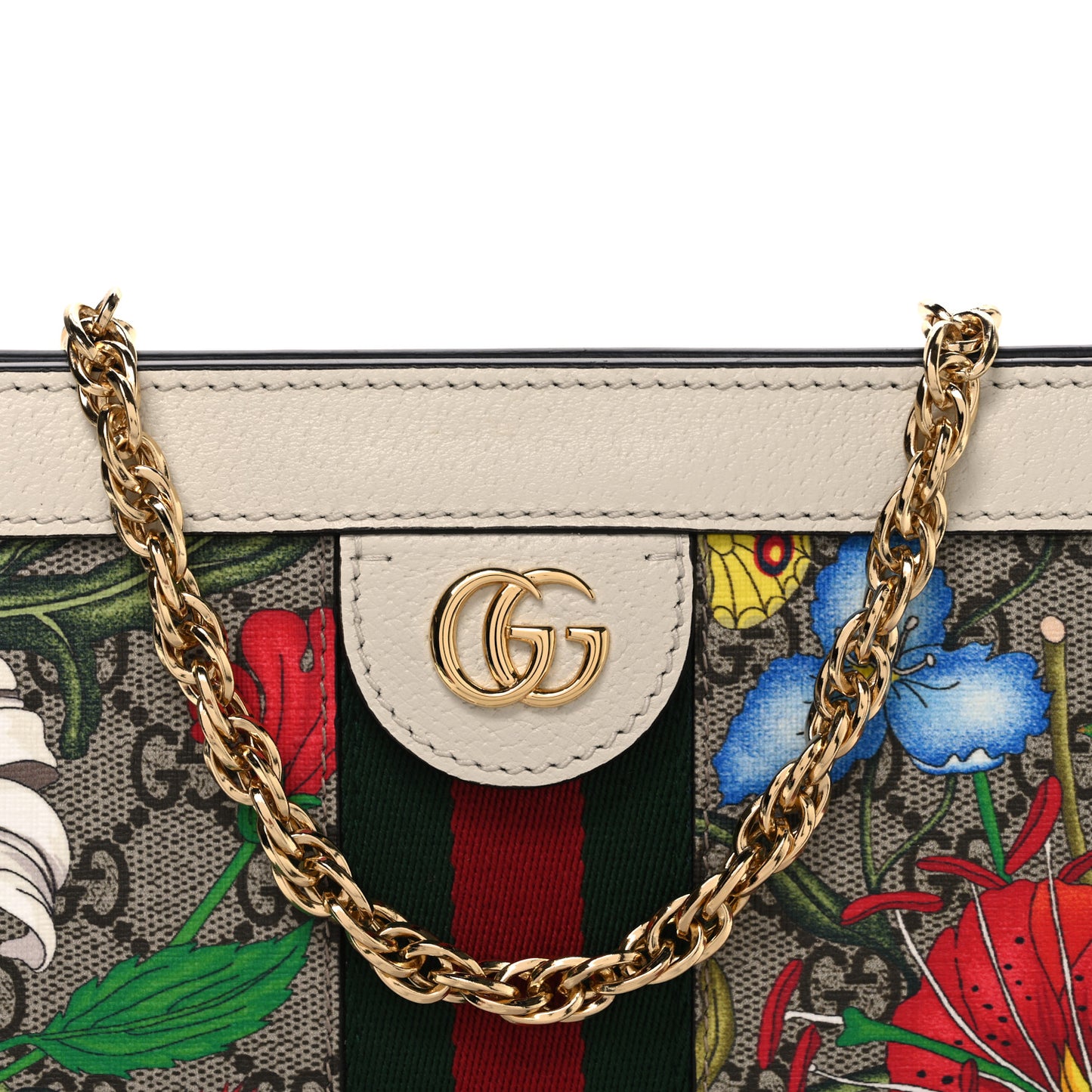 GG Supreme Monogram Flora Web Small Ophidia Chain Shoulder Bag White