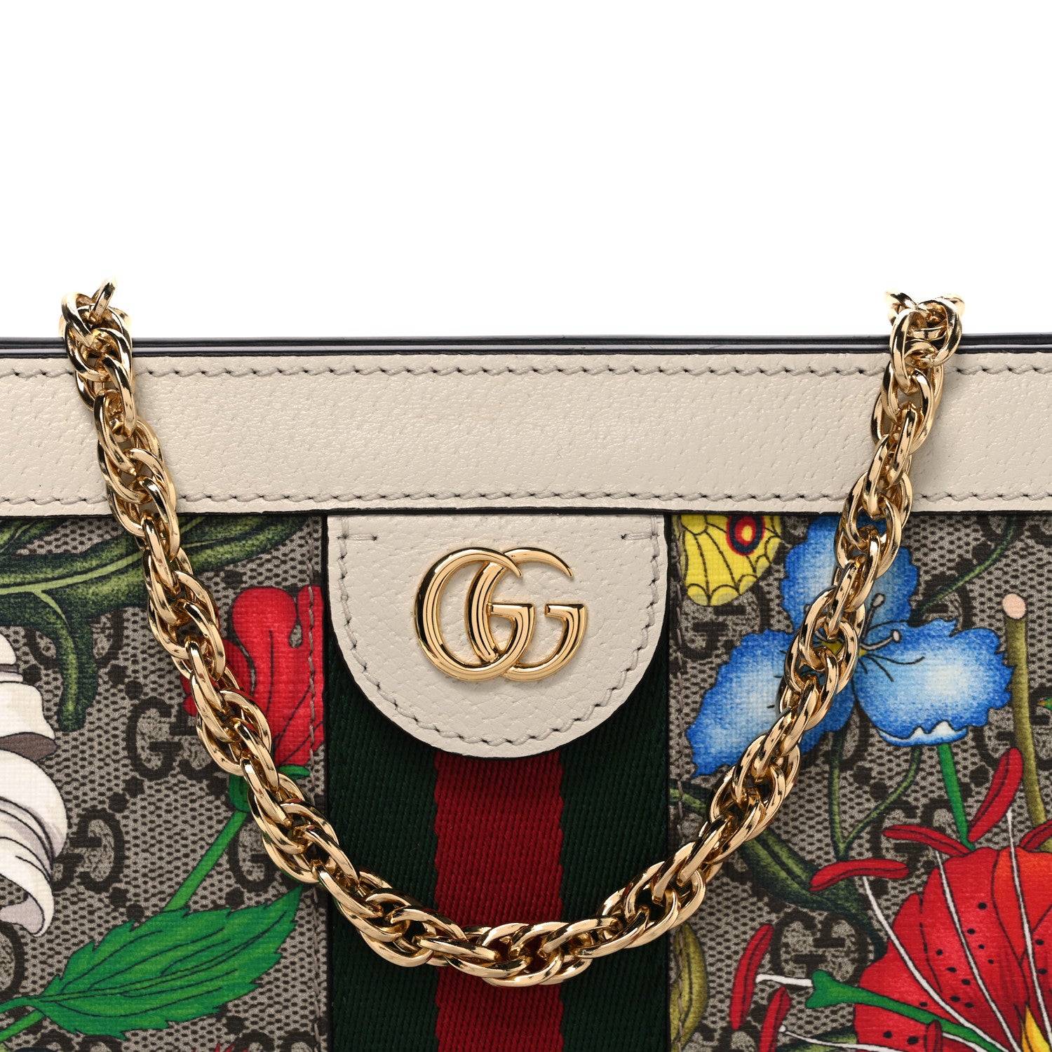 Gucci GG Supreme Monogram Flora Web Small Ophidia Chain Shoulder Bag White 8 of 11