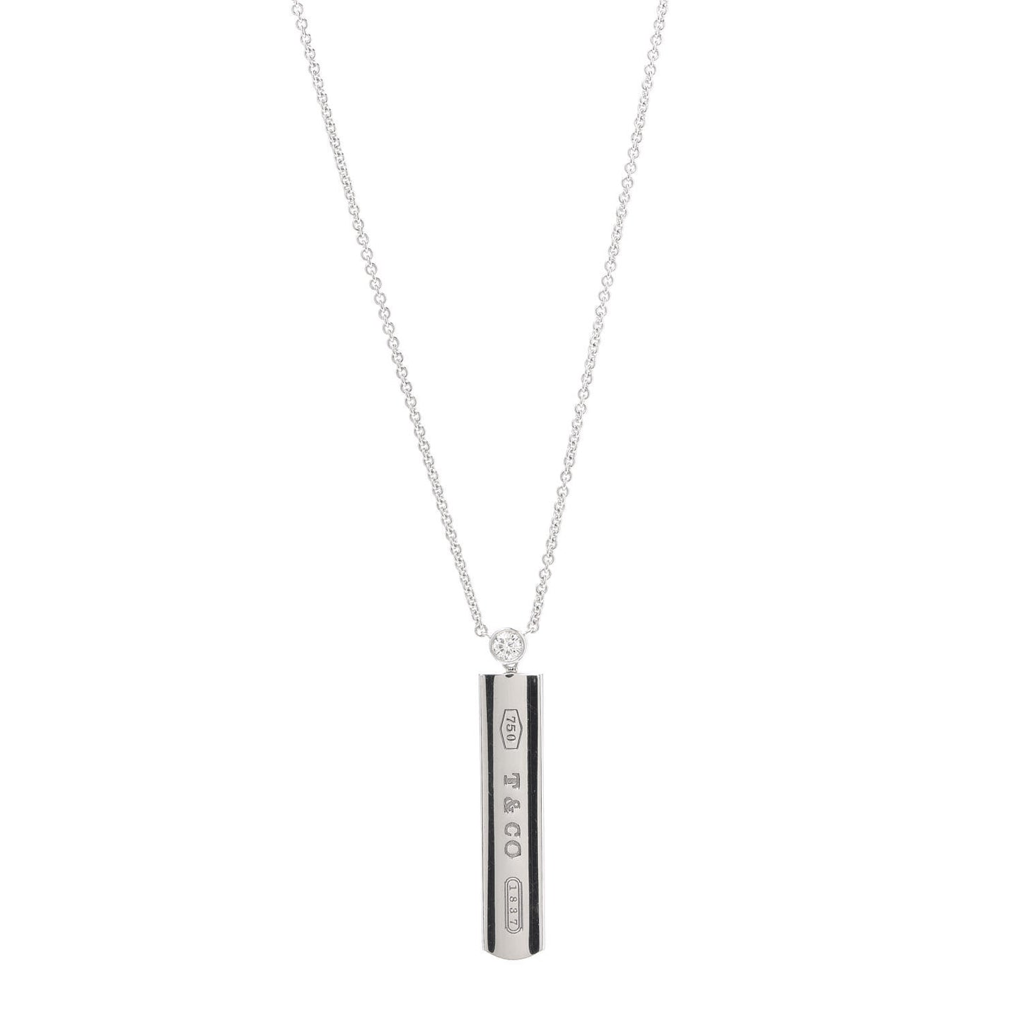 18K White Gold Diamond 1837 Bar Pendant Necklace