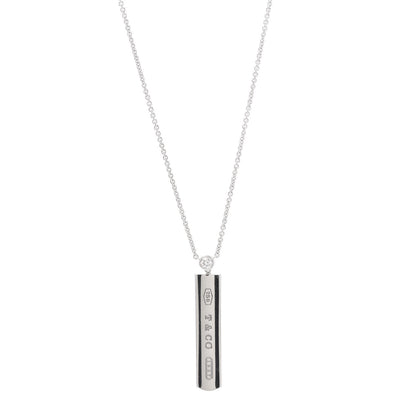 Tiffany 18K White Gold Diamond 1837 Bar Pendant Necklace 1 of 5
