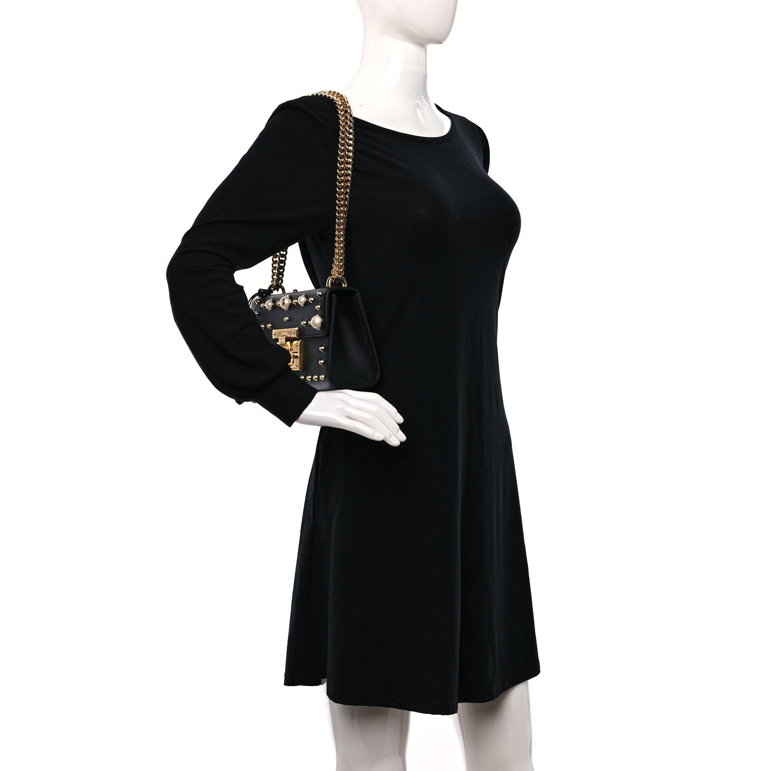 Gucci Calfskin Studded Small Padlock Shoulder Bag Black 3 of 9