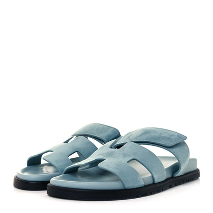Hermes Suede Goatskin Womens Chypre Sandals 39 Vert d'eau 3 of 9