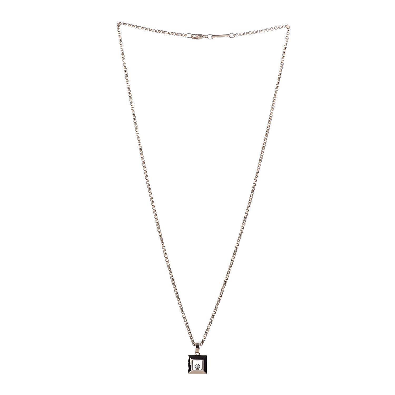 Chopard 18K Yellow Gold Diamond Happy Diamonds Square Pendant Necklace 4 of 7