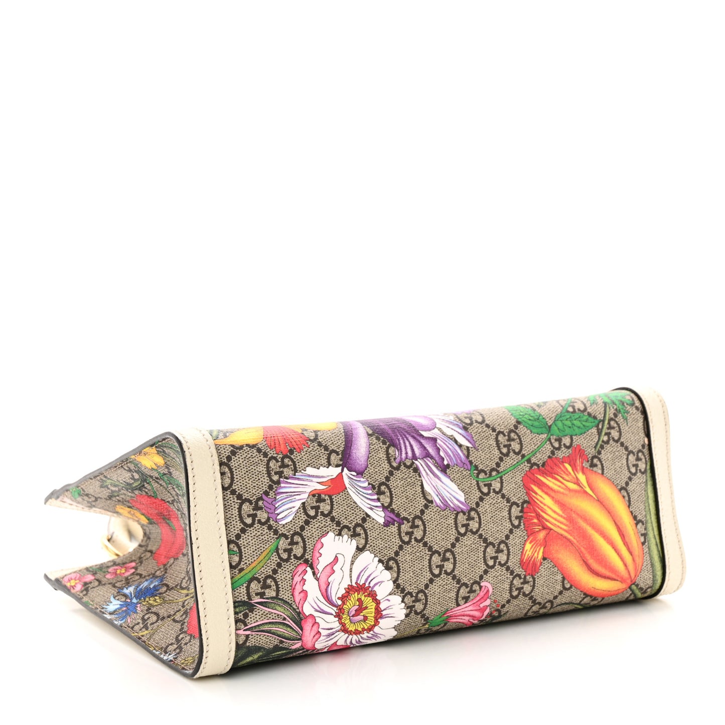 GG Supreme Monogram Flora Textured Calfskin Small Padlock Tote Beige Ebony Multicolor Mystic White