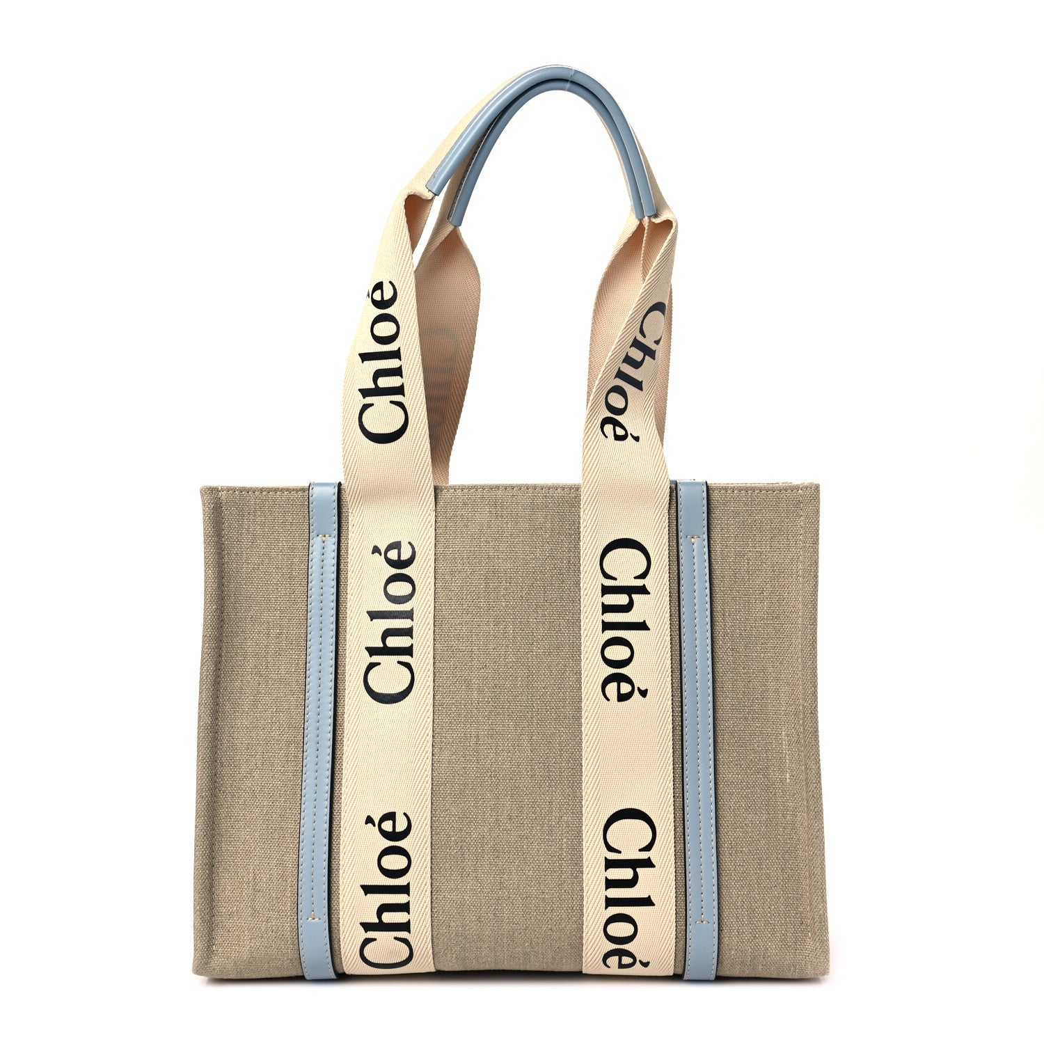 Chloe Linen Calfskin Medium Woody Ribbon Tote White Light Blue 1 of 10