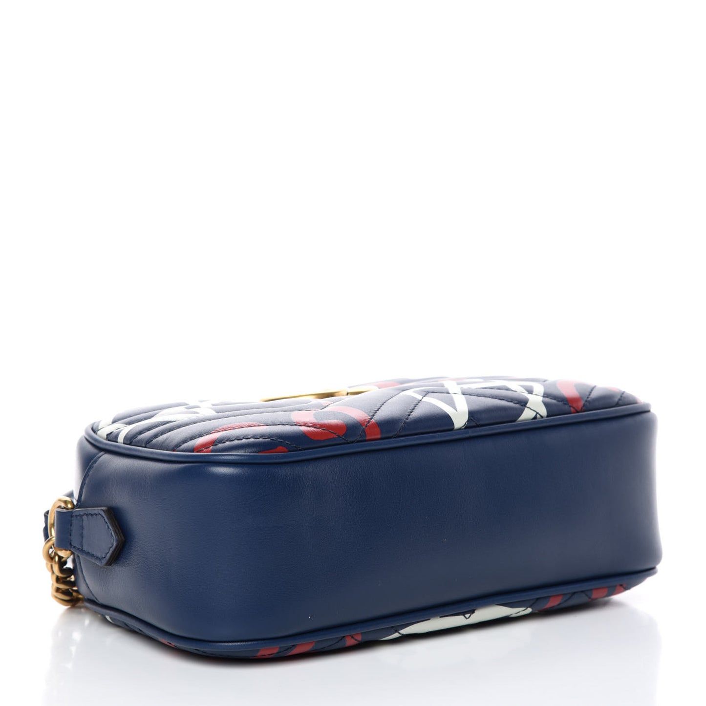 Calfskin Matelasse GucciGhost Small GG Marmont Chain Shoulder Bag Blue Agata Hibiscus Red
