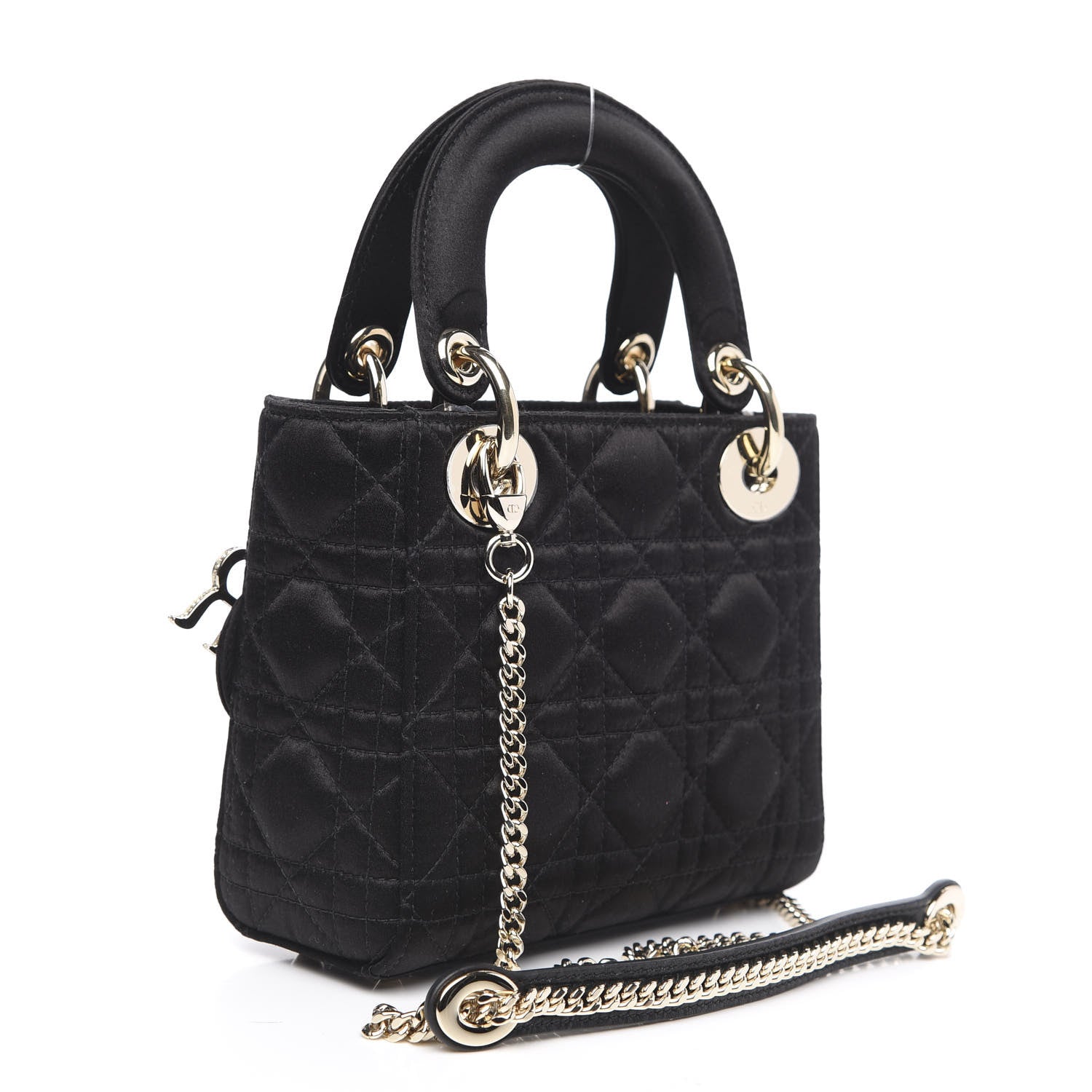 Christian Dior Satin Swarovski Crystal Cannage Mini Lady Dior Black 3 of 8