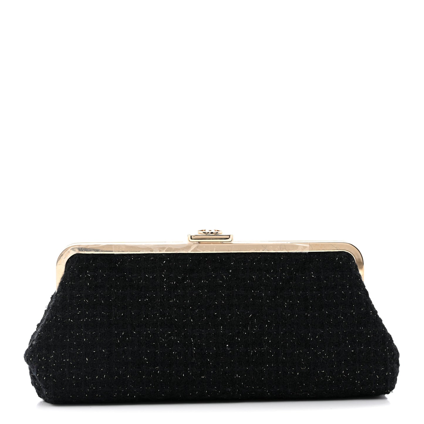Tweed Quilted Kiss Lock Clutch Black