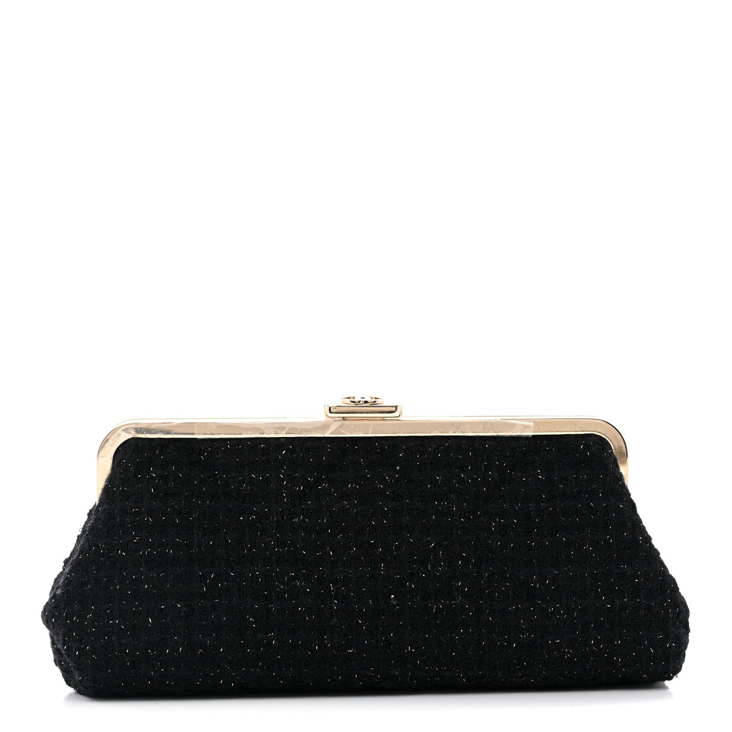 Chanel Tweed Quilted Kiss Lock Clutch Black 1 of 7