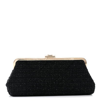 Chanel Tweed Quilted Kiss Lock Clutch Black 1 of 7