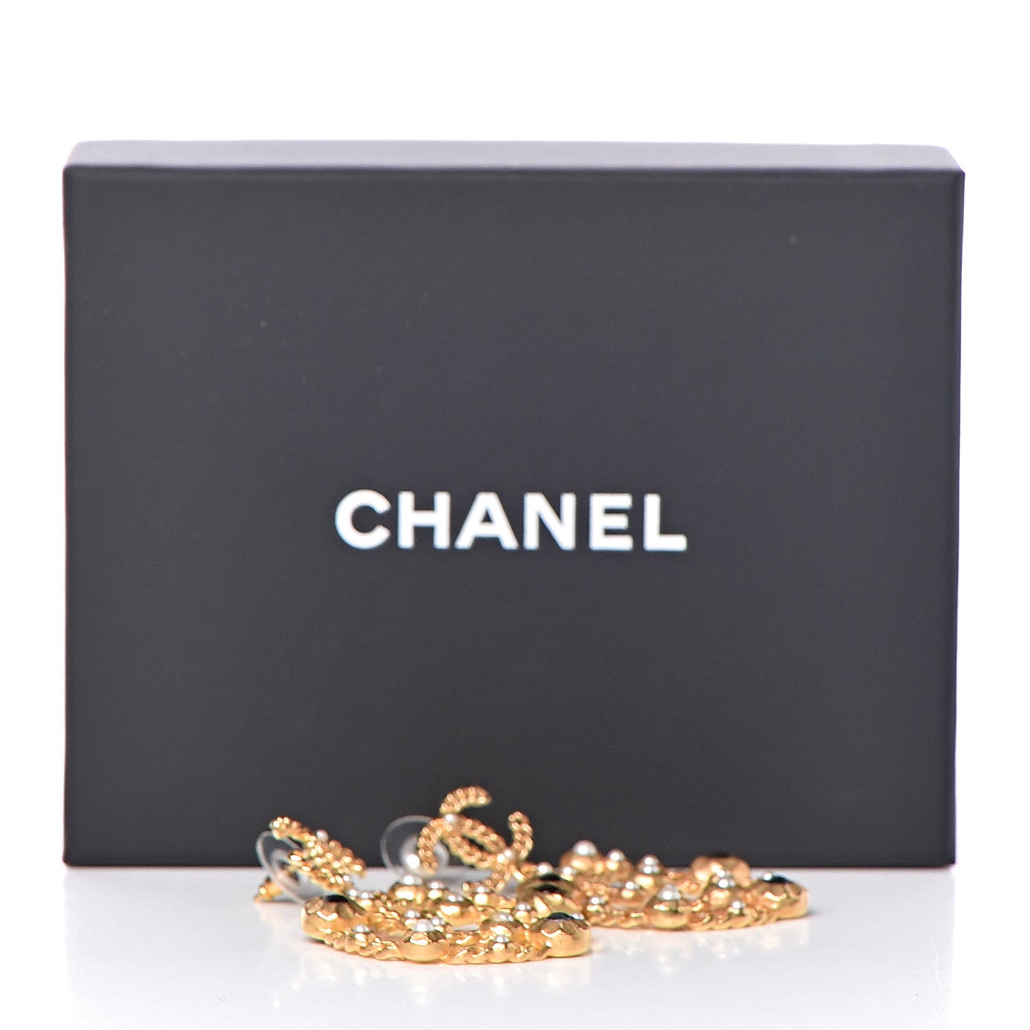 Chanel Pearl Gripoix No 5 CC Chain Drop Earrings Gold 5 of 5