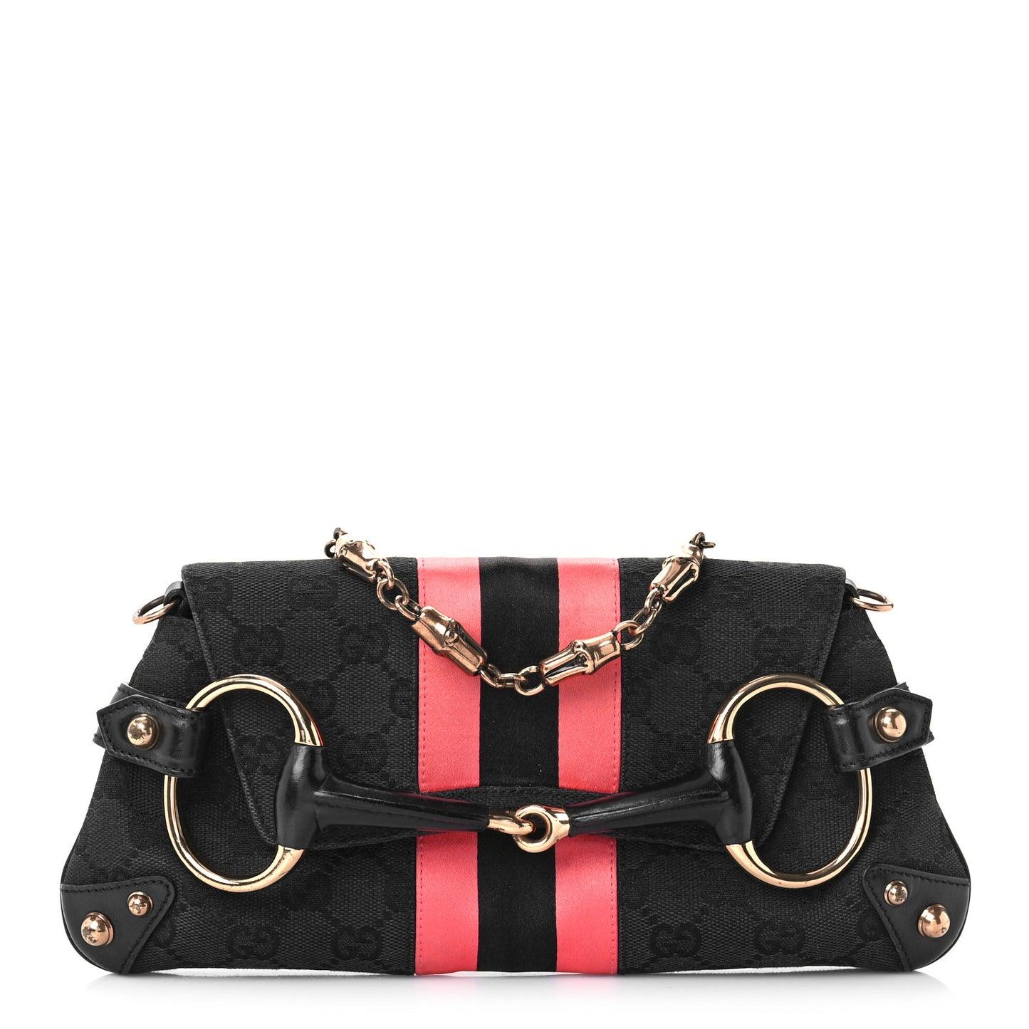 Monogram Horsebit Web Clutch Black