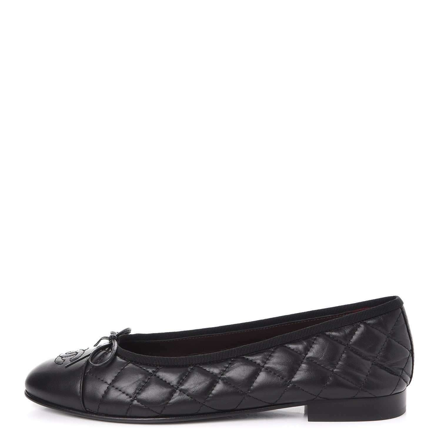 Chanel Aged Calfskin Quilted Cap Toe Ballerina Flats 38.5 Black 1 of 9