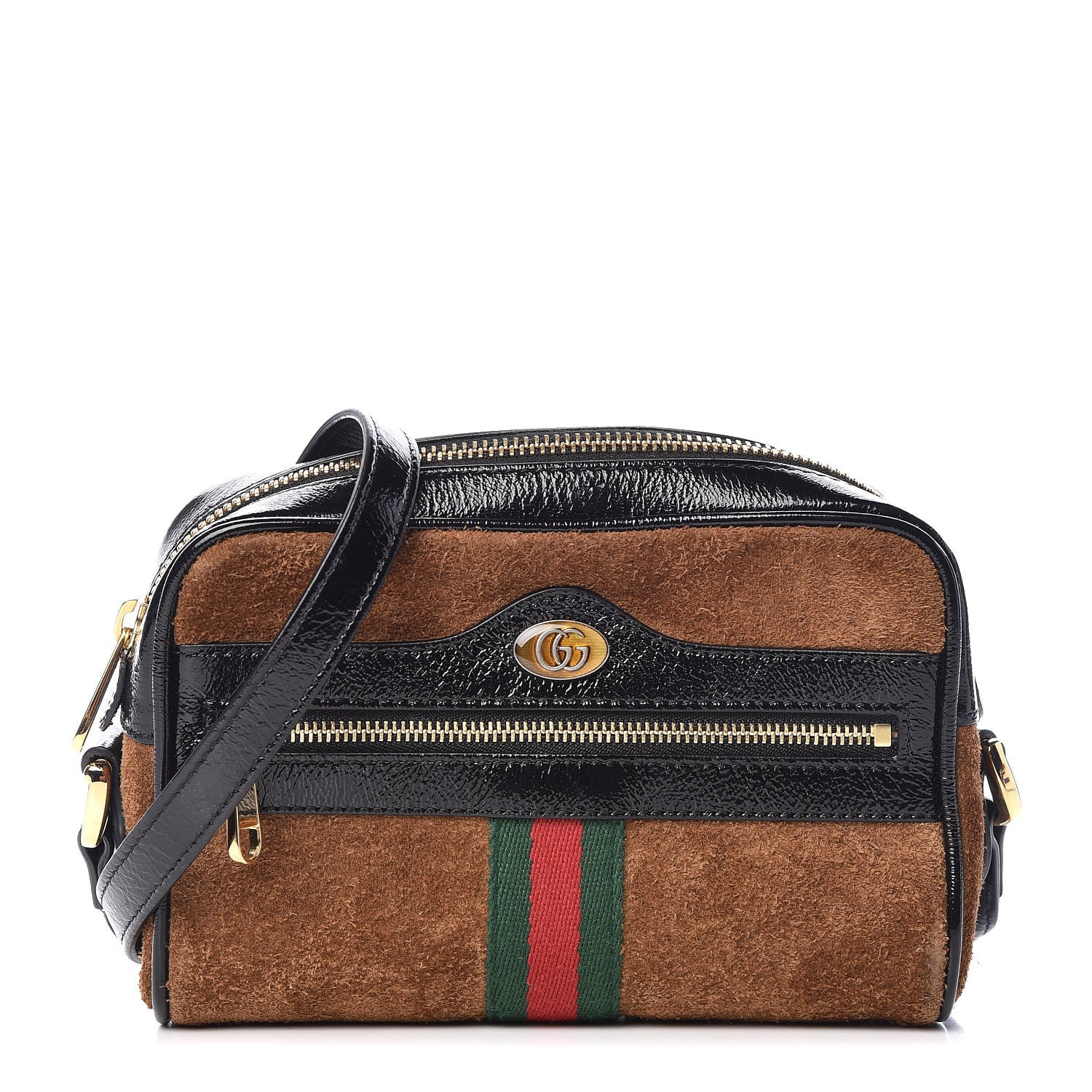 Gucci Suede Patent Web Mini Ophidia Shoulder Bag Nocciola Black 1 of 11