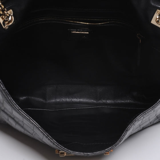 Fendi Calfskin Crocodile Embossed Maxi Baguette Black 5 of 9