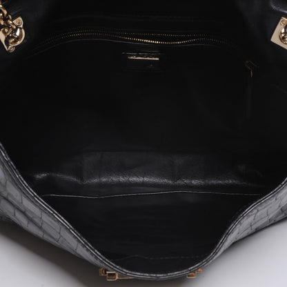 Fendi Calfskin Crocodile Embossed Maxi Baguette Black 5 of 9