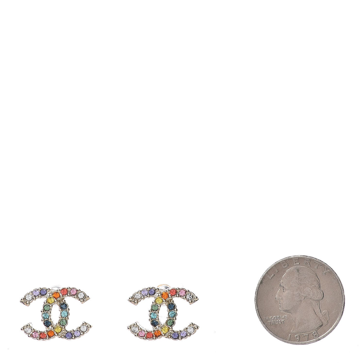 Chanel Crystal Over The Rainbow CC Earrings Gold Multicolor 2 of 5