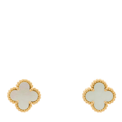 Van Cleef & Arpels 18K Yellow Gold Mother of Pearl Sweet Alhambra Earrings 1 of 5